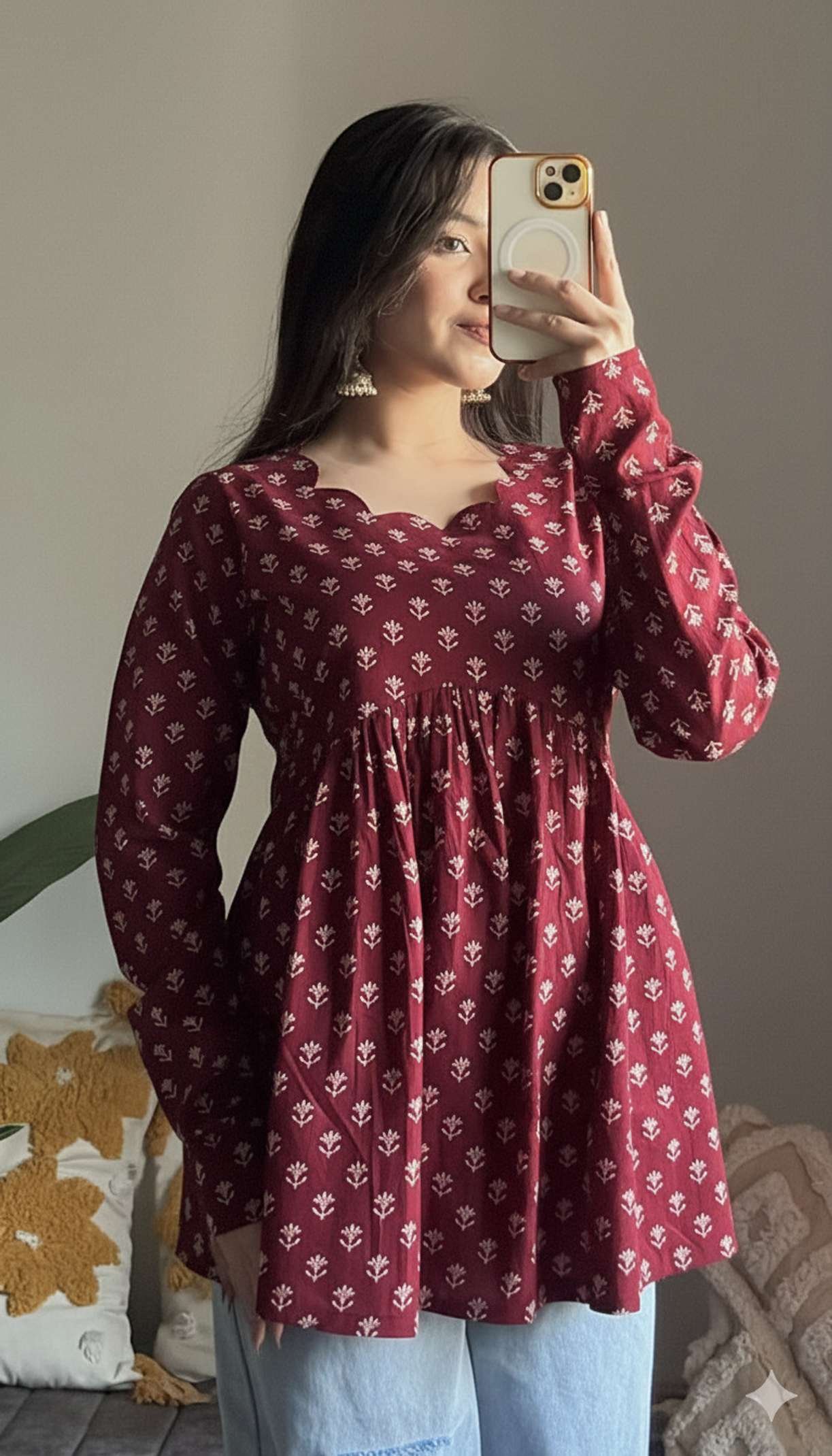 Casual Regular Sleeves Ethnic Motifs Women Maroon Top - Image 4