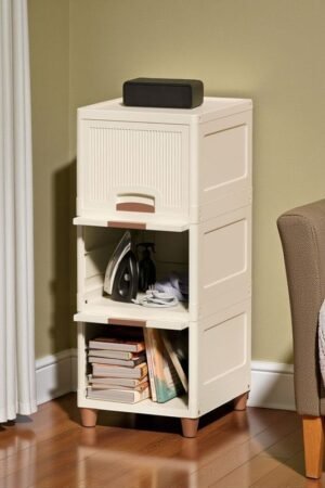 Multipurpose Plastic Storage Cabinet with Doors & Wheels | Space-Saving Organizer for Home