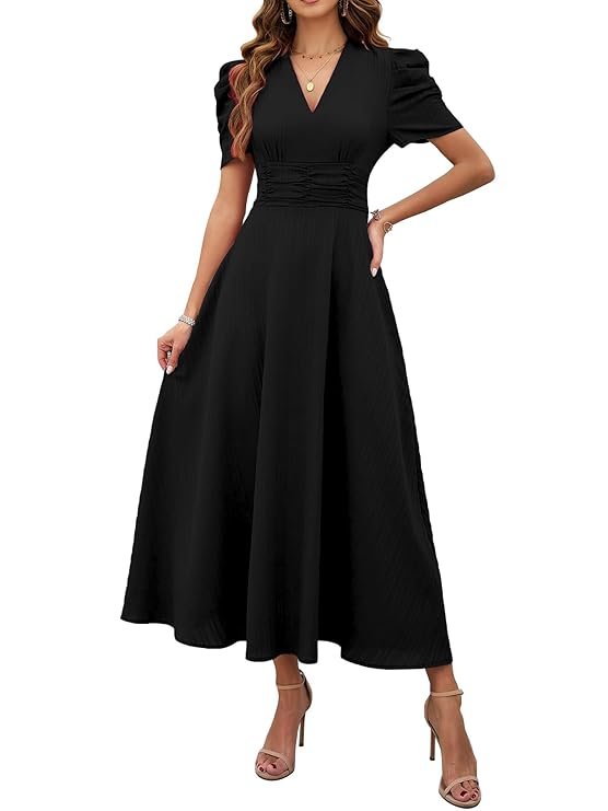 Girl's & Women's Solid Color V-Neck A-Line Maxi Dress for Women | New Year Party Outfit