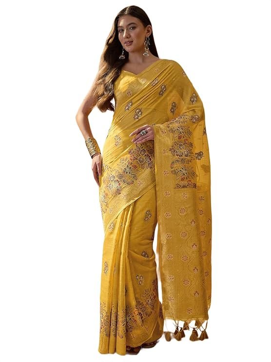 Mustard Yellow Embroidered Saree for Women | Elegant Festive, Wedding & Party Wear Saree