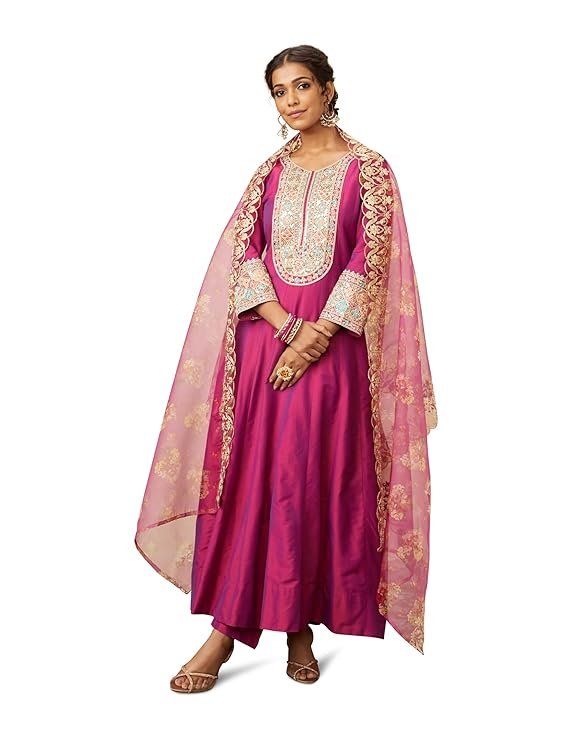 Magenta Embroidered Anarkali Kurta Set with Organza Dupatta | Designer Festive & Wedding Wear Suit