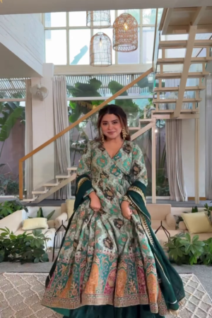 Women's Teal Printed Anarkali Kurta Set with Dupatta | Designer Ethnic Suit Set for Women | Festive & Wedding Wear