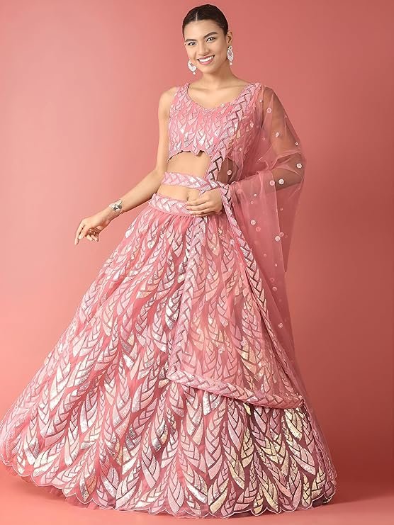 Stylish Pink Sequin Embroidered Lehenga Choli for Women | Party & Wedding Wear