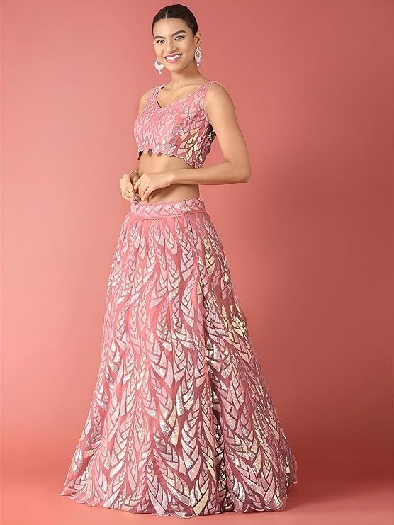 Stylish Pink Sequin Embroidered Lehenga Choli for Women | Party & Wedding Wear - Image 2