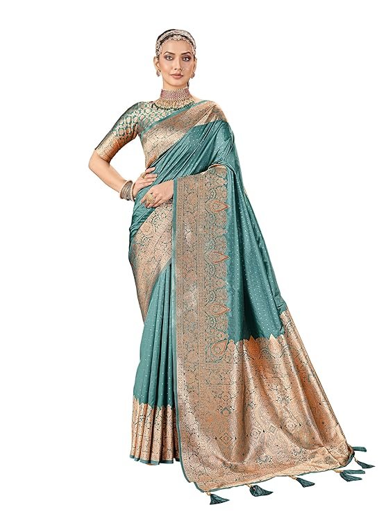 Elegant Teal Green Banarasi Silk Saree with Rich Zari Weaving | Wedding & Festive Wear